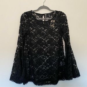 Forever 21 Black Lace Top with Bell Sleeves size Medium